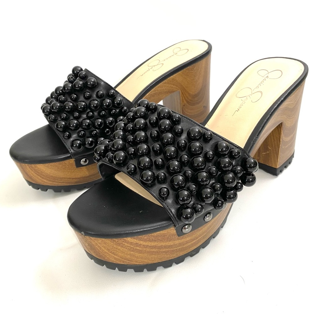 Jessica Simpson Platform Chunky Heels Clogs Sandals Black 8.5 M Boho Bohemian